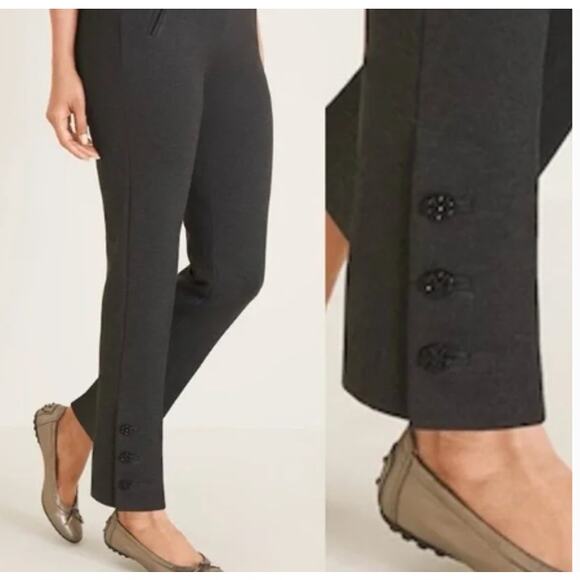 Chicos So Slimming Juliet Flower Button Hem Ankle Pants Women's Size 8 Medium 1 - Picture 1 of 10